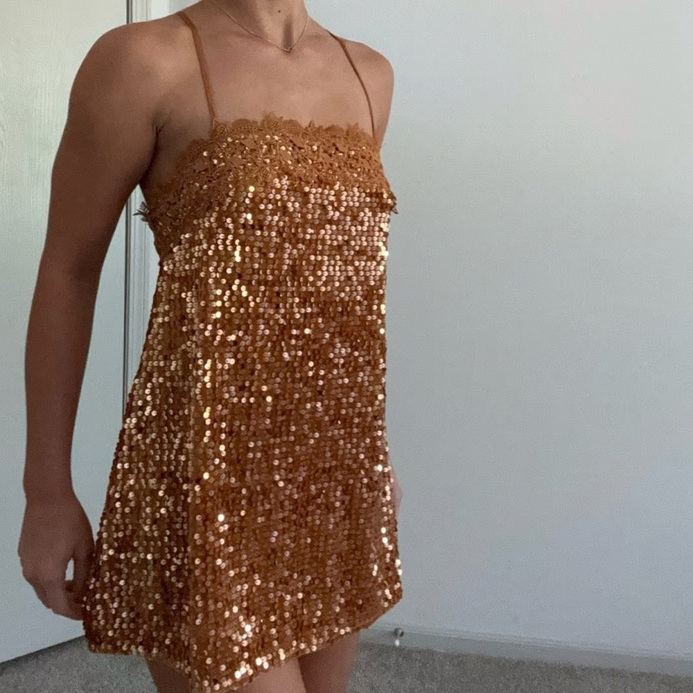 Intimately by Free People “That Girl” Sequin Slip Dress Pumpkin Pie Bronze